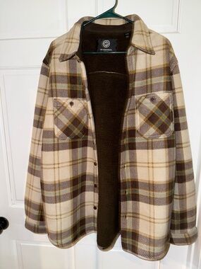 Weatherproof Men's Cream, Brown & Tan Plaid Shirt Jacket